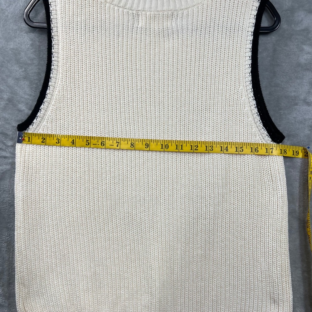 Dear John Birna Sweater Women's M Cream Black Trim‎ Sleeveless Preppy Minimalist - Picture 7 of 8